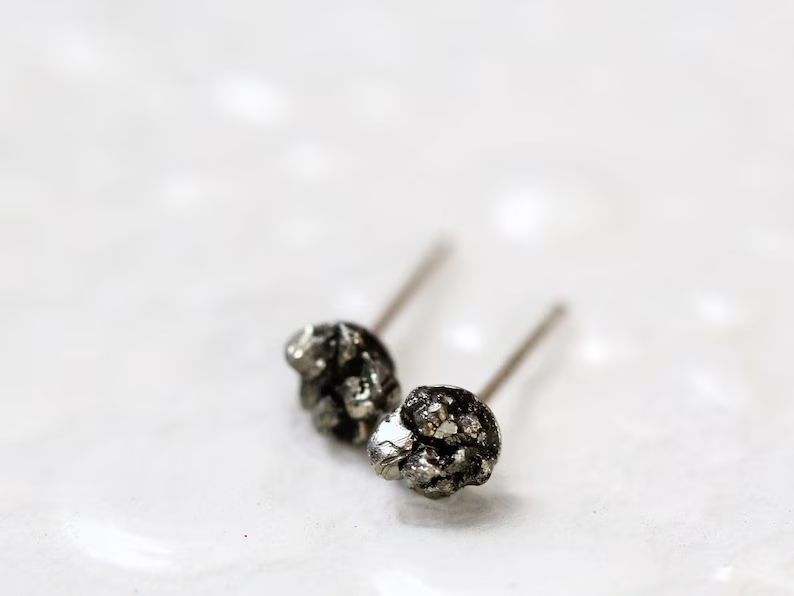 Rohe Pyrit Ohrstecker 925 Sterling Silber Ohrstecker Edelstein Ohrstecker Geschenk für Sie Geschenkidee