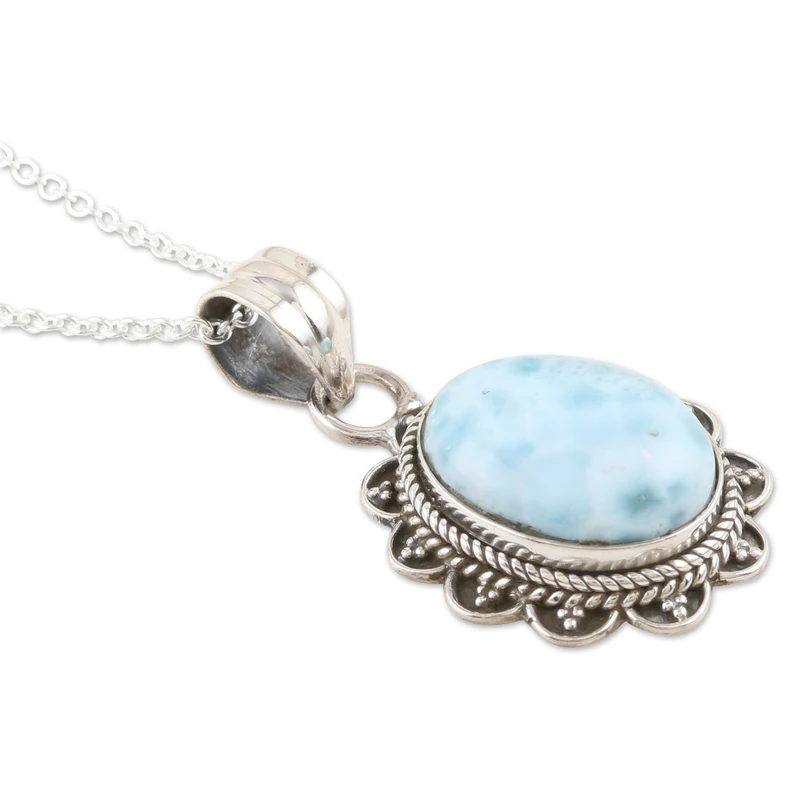 Halskette mit Anhänger aus Sterlingsilber mit Larimar-Edelstein 925 Sterlingsilber Alltagstauglicher Anhänger für Halsketten Perfektes Geschenk für Sie