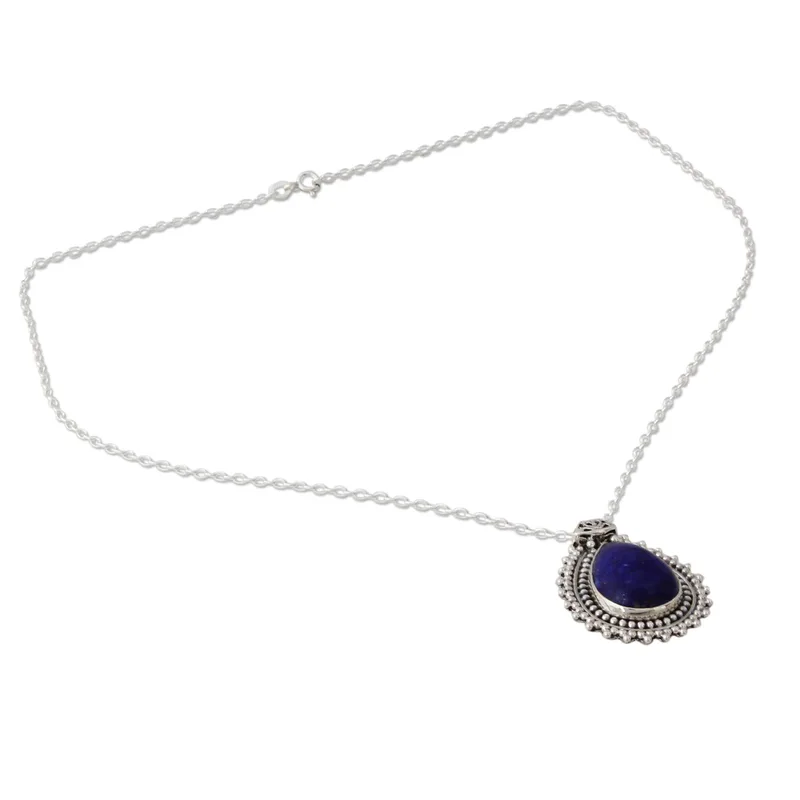 Lapislazuli Halskette aus Indien, gefertigt aus 925er Silber, Lapislazuli Schmuck, Geburtsstein Schmuck, Boho Halskette, Statement Halskette, Geschenk für Sie & Schwester