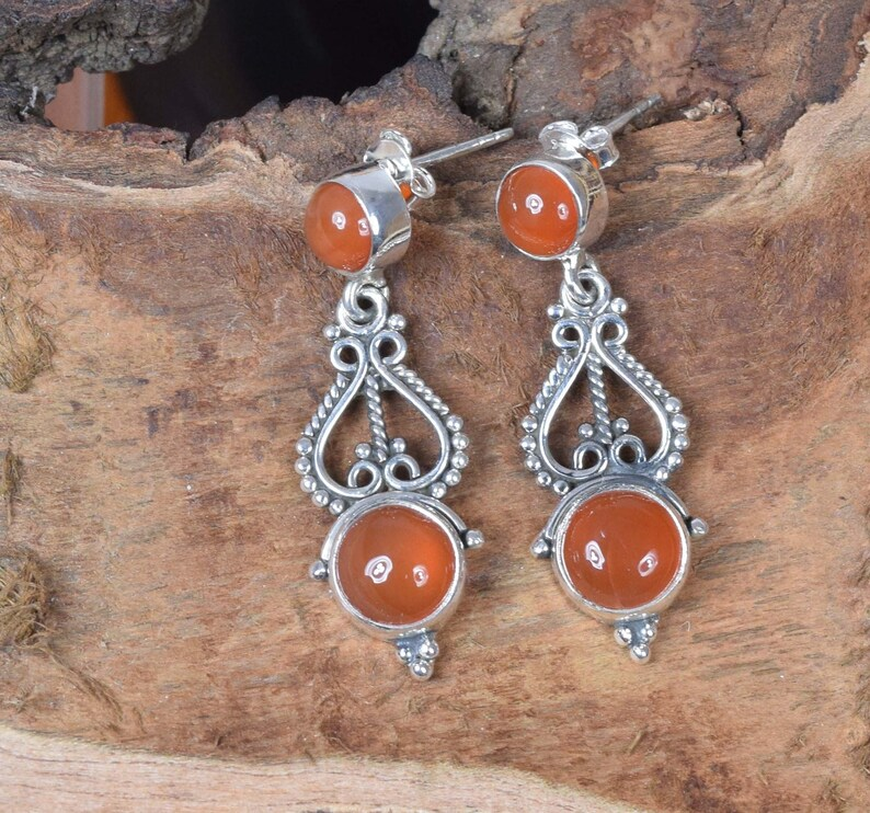 Roter Karneol 925er Sterling Silber Edelstein Designer Ohrstecker August Monats Geburtsstein Handgemachter Schmuck Geschenk für Jahrestag