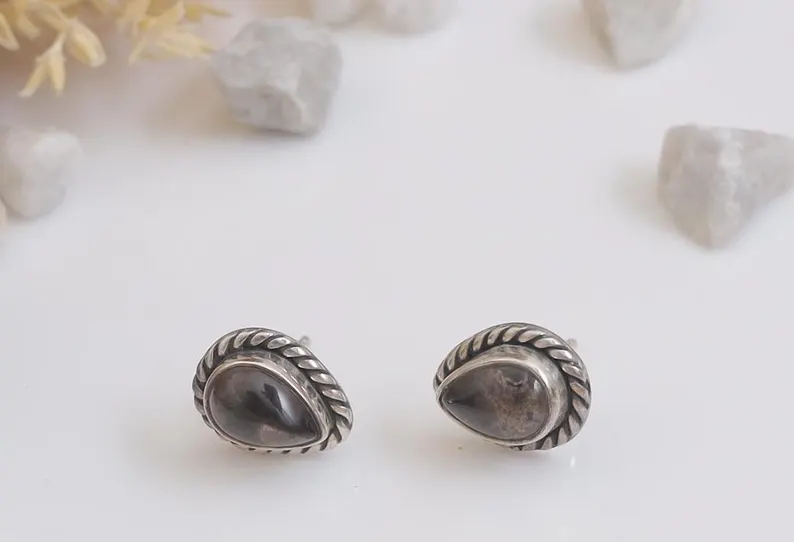 Pear Shape 925 Sterling Silver Smoky Quartz Studs Earrings Trendy Gift For Her Women Minimalist Gemstone Jewelry Gift For Her