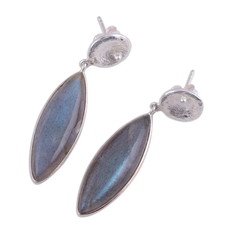 Labradorit und texturierte Ohrringe aus Sterlingsilber 925 Sterlingsilber Ohrring Blauer Edelstein Tropfenohrringe Labradorit Schmuckgeschenk für Sie