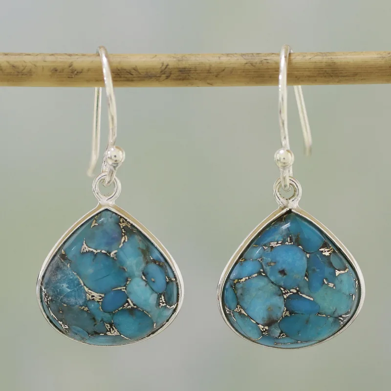Blaue Türkis Ohrringe 925 Sterling Silber Handgemachte Edelstein Geschenke Idee für Brautjungfer Hochzeitsschmuck
