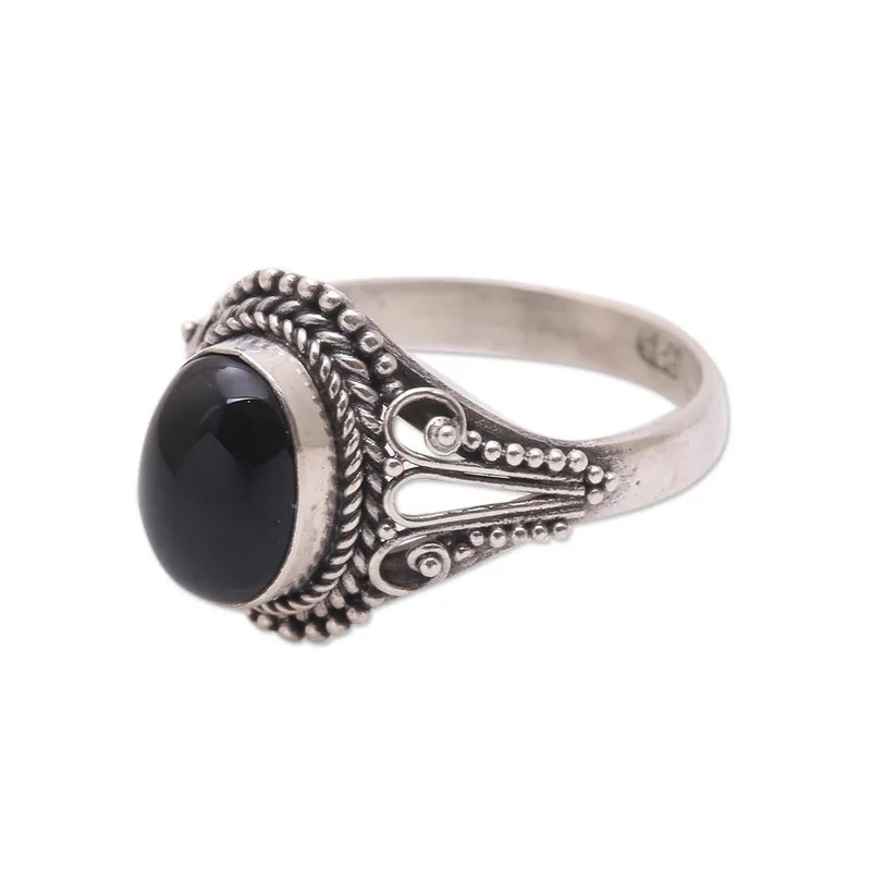 925 Sterlingsilber Ring Handgemachter Onyx Einzelsteinring Statement Ring Handgemachter Ring Damen Silberring Geschenk für Sie