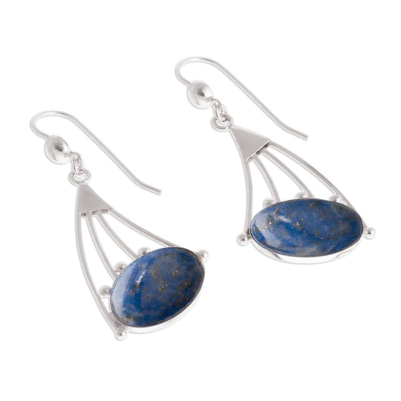 Moderne Ohrhänger aus Sterlingsilber mit Lapislazuli, Designer-Ohrringe für Damen, handgefertigte Silberohrringe, Schmuckgeschenke, Artikelgeschenk für Sie