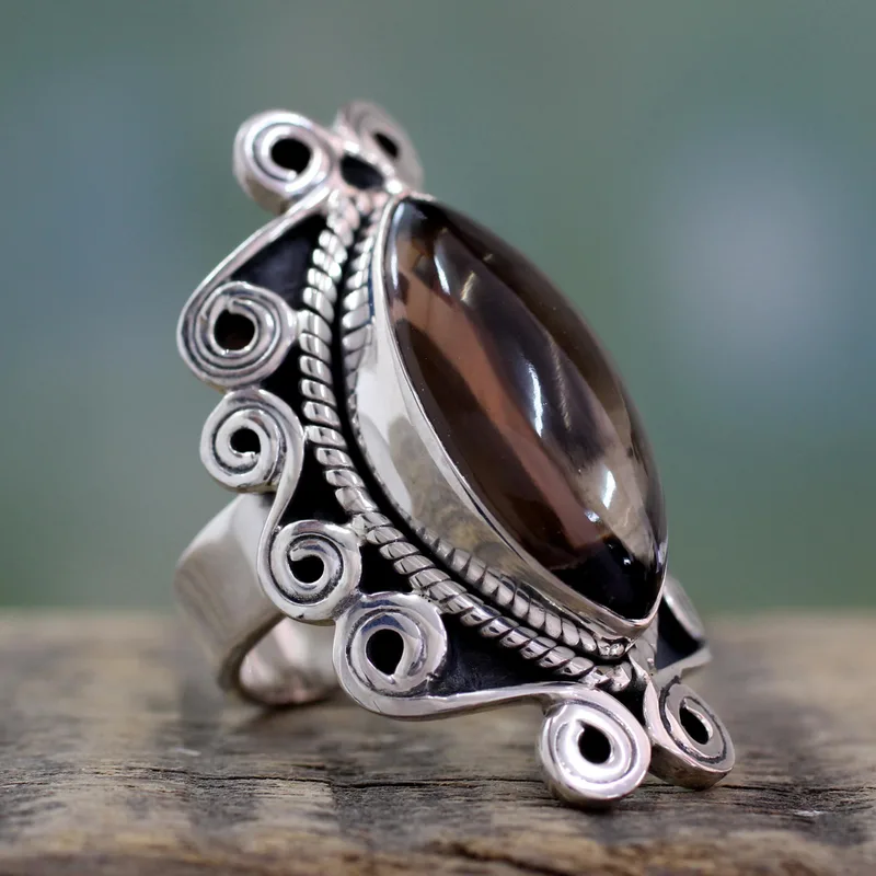 Smoky Quartz Cocktail Ring 925 Sterling Silver Ring Handmade Ring Statement Ring Brown Gemstone Ring Promise Ring Gift For Her