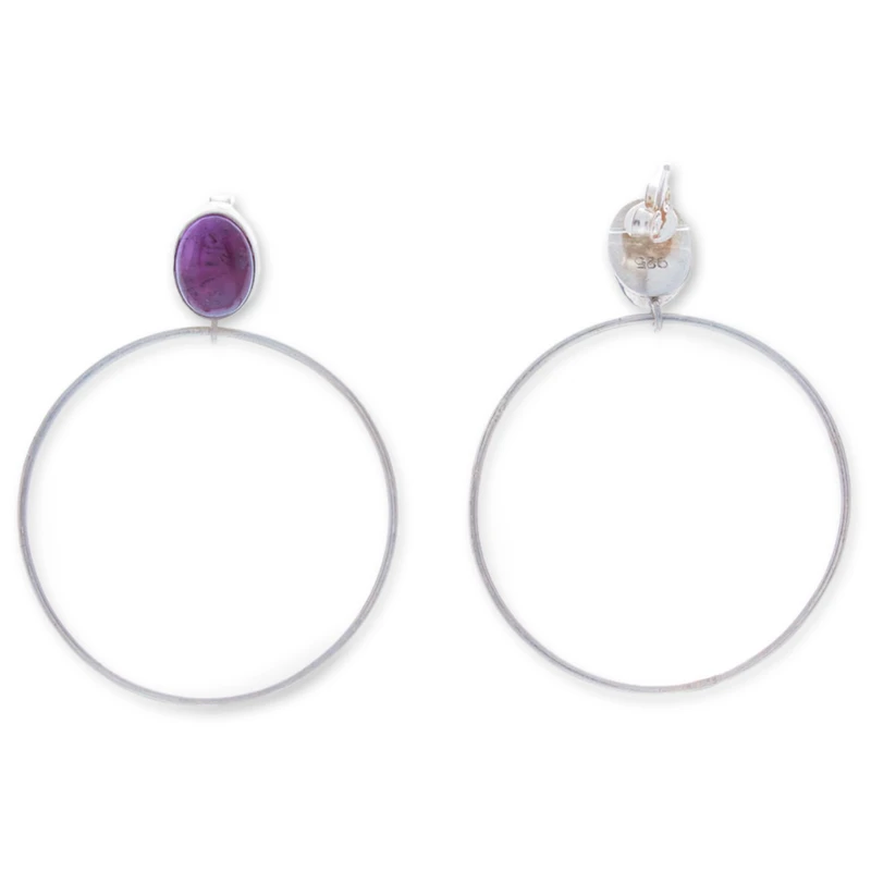 Runde Ohrhänger aus Sterlingsilber mit natürlichem Amethyst, handgefertigte Ohrringe, Geschenkidee, Geburtstagsgeschenk, böhmischer Schmuck, Geschenk für sie