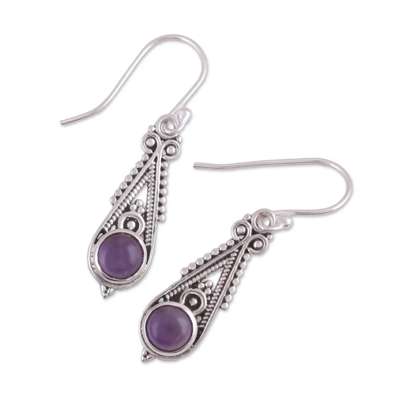 Spitze Amethyst Ohrhänger 925 Sterling Silber Handgemachte Ohrringe Geschenkartikel Geburtstagsgeschenk für Sie