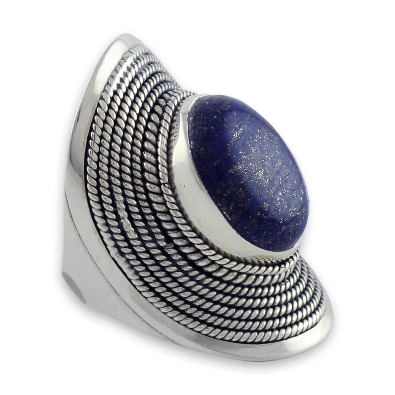 Breiter Bandring 925 Sterling Silber Ring Echter Lapislazuli Ring Handgemachter Ring Statement Ring Blauer Edelsteinring Minimalistischer Ring Geschenk für Sie