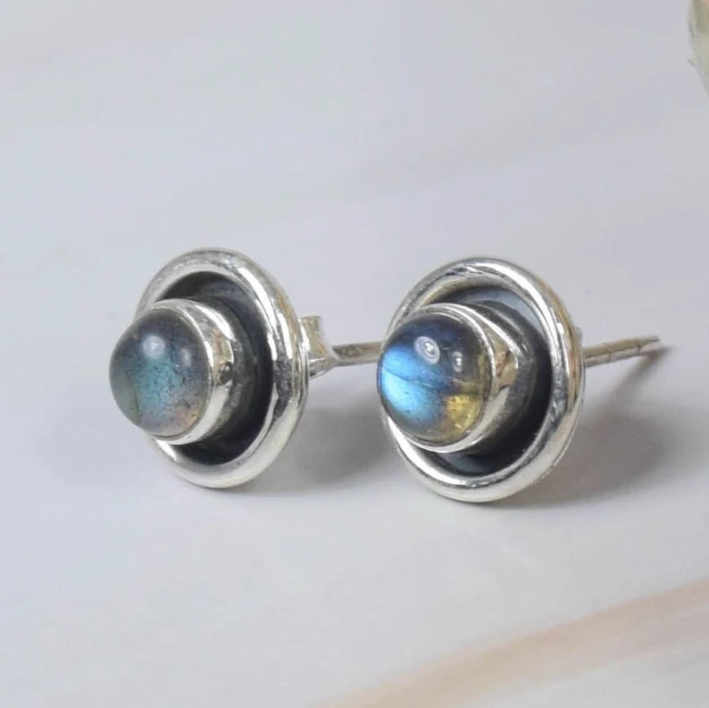 Labradorite 925 Sterling Silver Gemstone Stud Earring Handmade Jewelry February Birthstone Women Jewelry Gift For Birthday