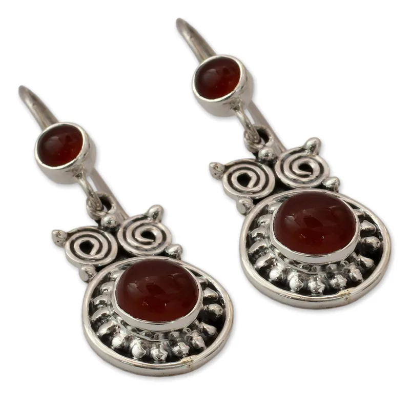 Fire Owl Carnelian Drop Dangle Earrings 925 Sterling Silver Gemstone Earrings August Birthstone Gift For Her & Mom