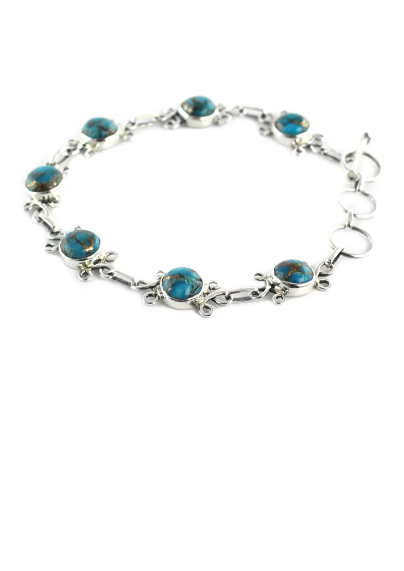 Daisy Chain Turquoise Bracelet 925 Sterling Silver Bracelet Bohemian Jewelry Charming Jewelry Valentine Day Gift For Her & Mom