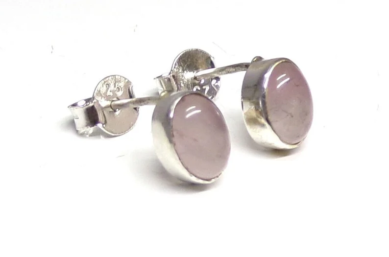 Handgefertigte ovale Rosenquarz 925 Sterling Silber Edelstein elegante Ohrstecker Naturstein Geschenk zum Geburtstag Geschenk für Sie
