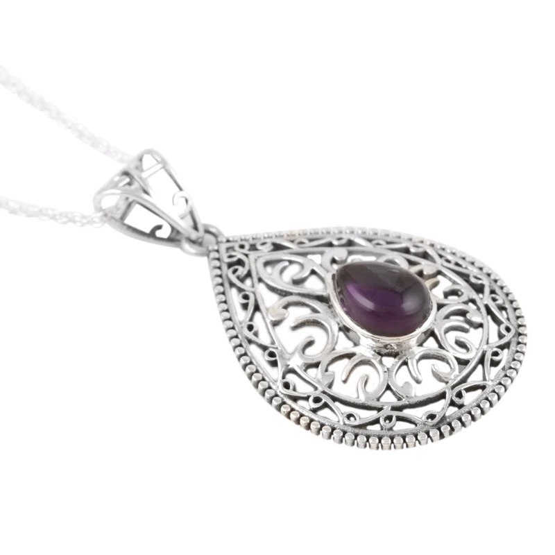 Amethyst-Halskette Handgefertigt 925er Sterling Silber Halskette Amethyst Edelstein Halskette Statement Kette Amethyst Schmuck Geschenk Für Frauen Geburtstagsgeschenk