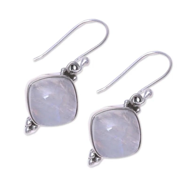 Natürliche Regenbogen-Mondstein-Ohrringe 925 Sterling Silber Ohrring Handgemachter Quadratischer Edelstein-Ohrring Geschenk für Sie