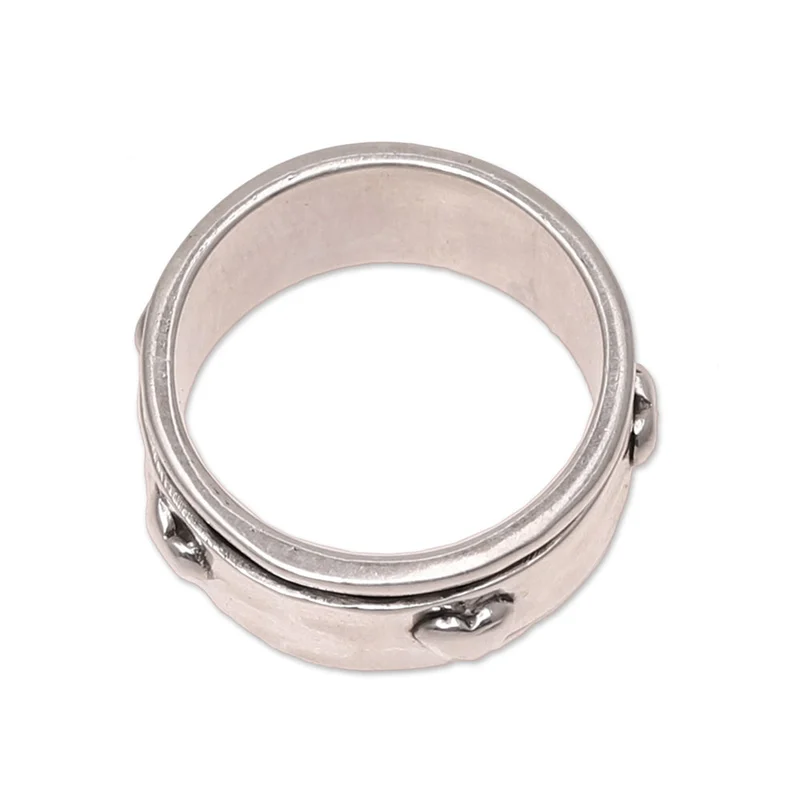 Herzmotiv Sterlingsilber Spinnerring aus Indien Handgemachter Ring Silberschmuck Böhmischer zierlicher Ring Geschenk für sie