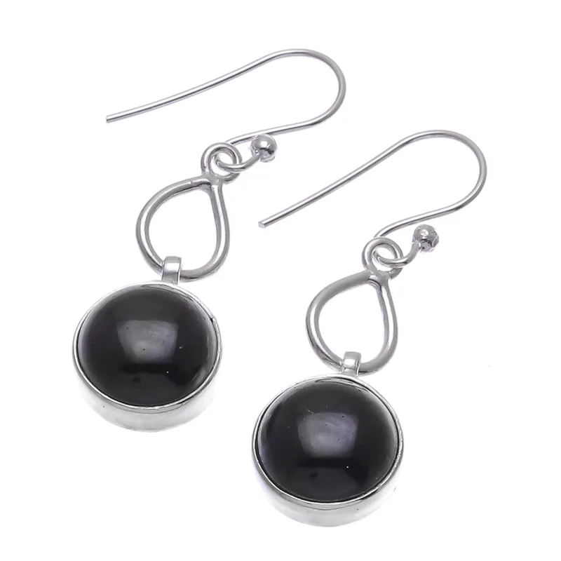 Schwarze Onyx Cabochon Ohrhänger 925 Sterling Silber Damen Handgemachte Ohrringe Geschenke Für Mama & Sie