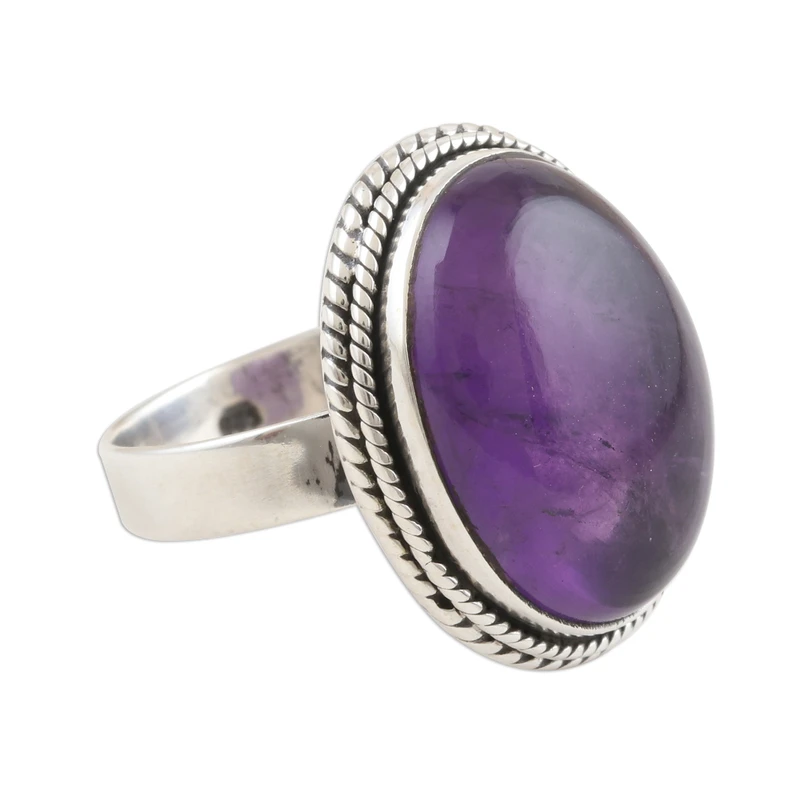 Oval Amethyst Cabochon Cocktail Ring 925 Sterling Silver Gemstone Ring Handmade Ring Boho Silver Ring Everyday Ring Gift For Wife