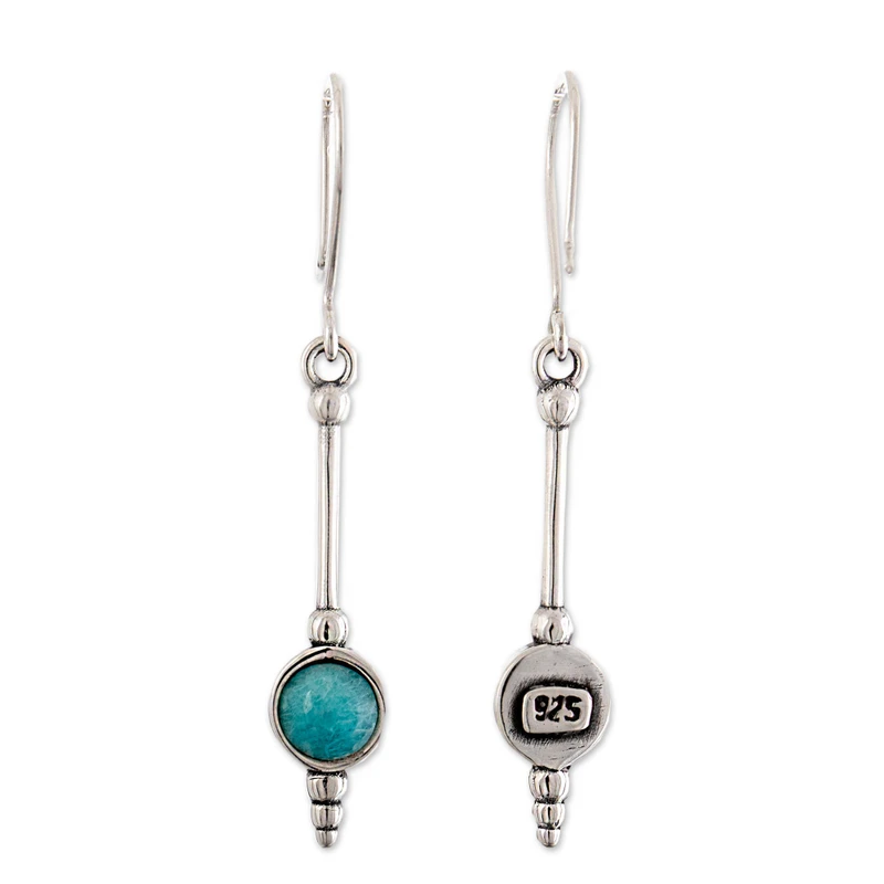 Art-Déco-inspirierte Ohrhänger aus Sterlingsilber mit Amazonit für Damen, Boho-Ohrringe, handgefertigte Edelstein-Ohrringe, Hochzeitsschmuck, Geburtstagsgeschenk