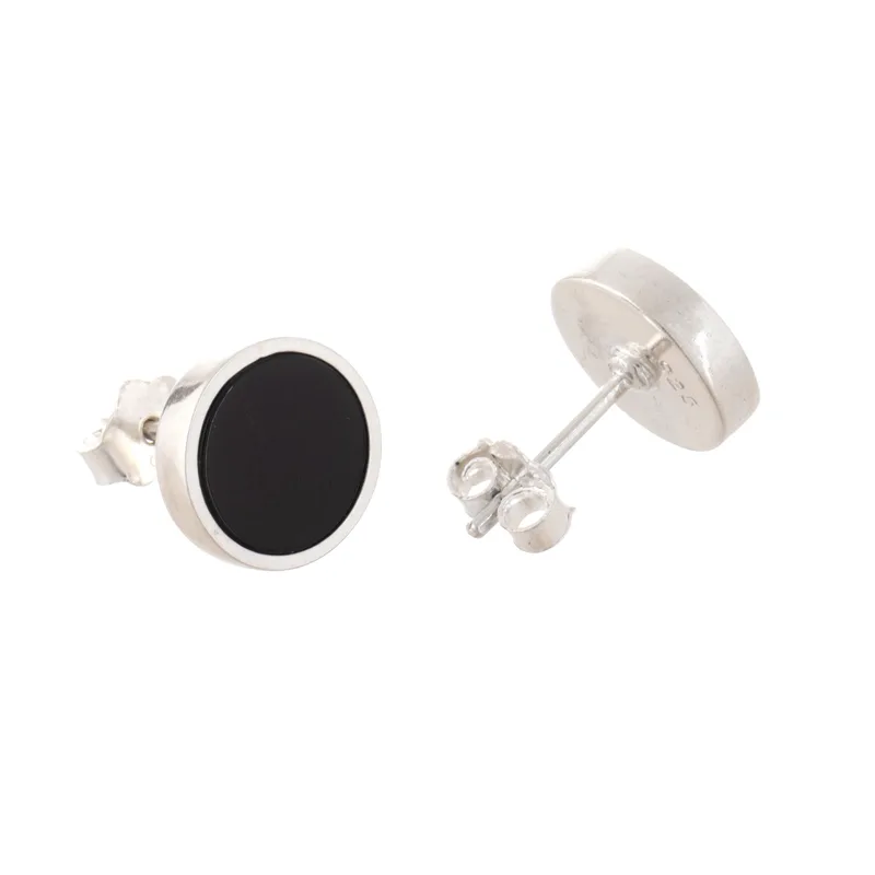Runde Ohrstecker aus schwarzem Onyx und Sterlingsilber, Onyx-Schmuck, Ohrstecker für den Alltag, für Frauen, Geschenk für Schwester & Sie
