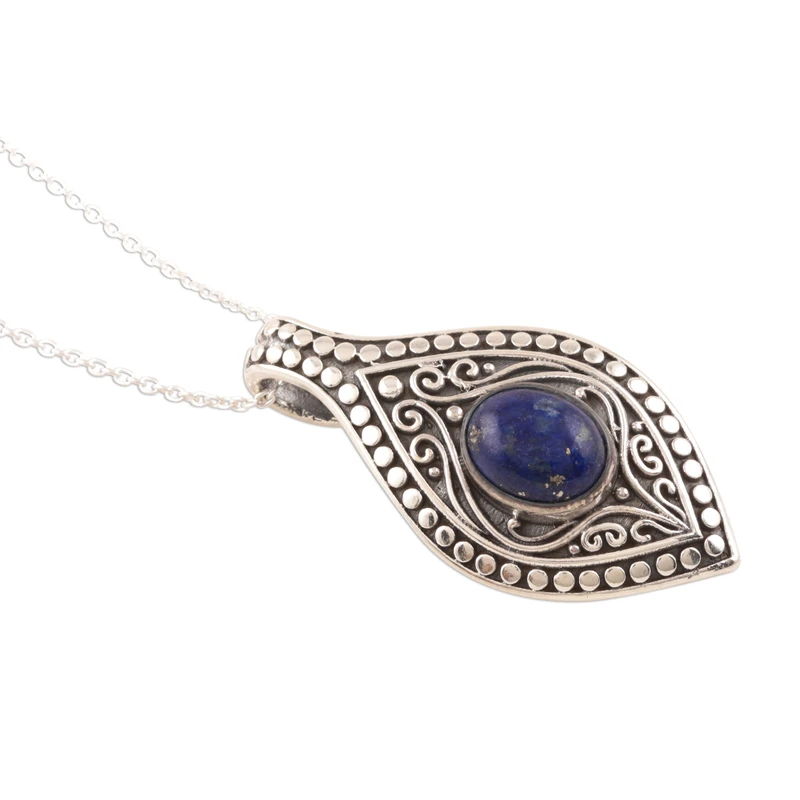 Gemusterte Lapislazuli-Halskette aus Indien 925 Sterling Silber Zierliche Halskette Handgefertigter Schmuck Geschenk für Sie