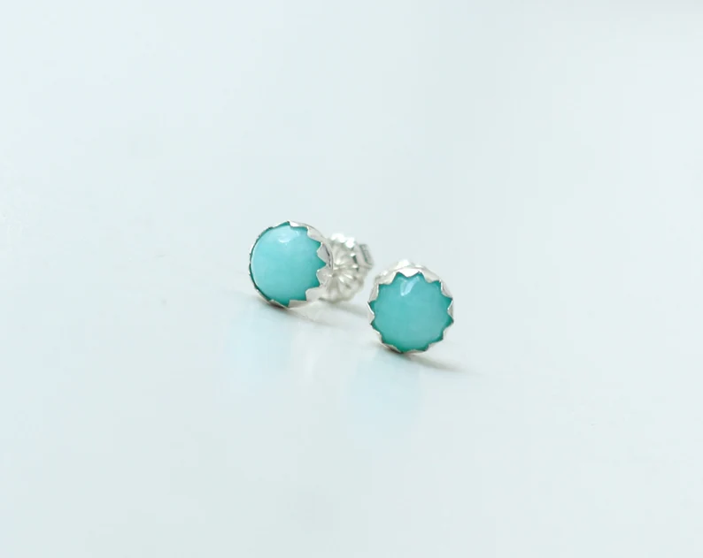 Natural Amazonite Studs Earrings Gemstone Earrings 925 Sterling Silver Large Earrings Minimalist Earrings Gift Item