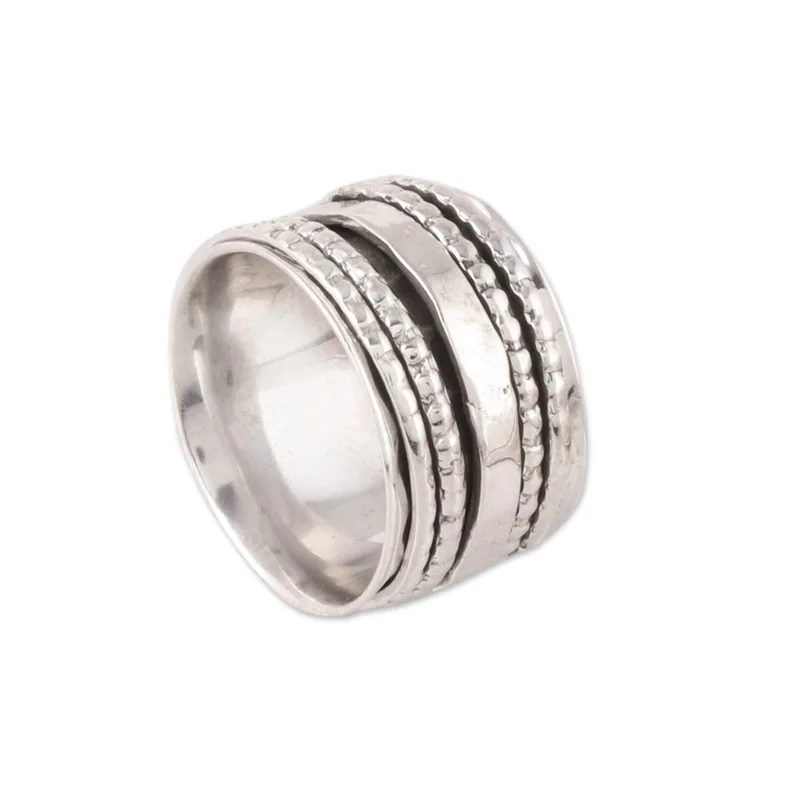 Gemusterter Sterling Silber Spinner Ring aus Indien Handgemachter Ring Silberschmuck Böhmischer Zierlicher Ring Geschenk für Sie