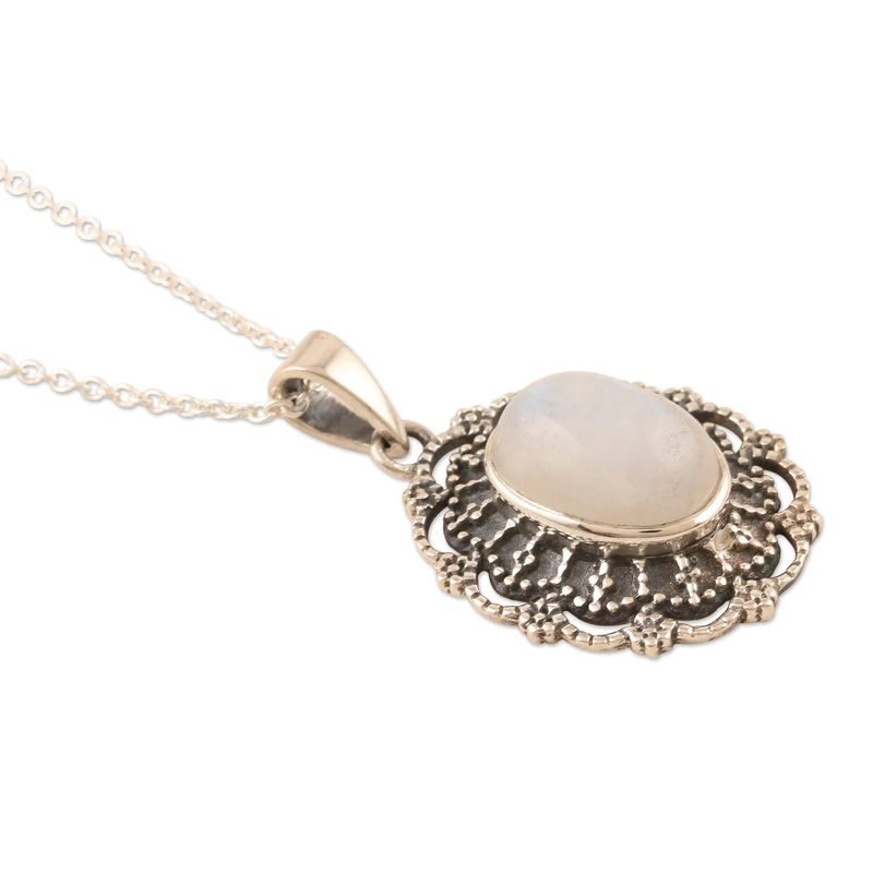 Heaven Garden Regenbogenmondstein und Sterling Silber Natur Feuer Regenbogen Mondstein Geschenk für Sie Geburtstagsgeschenk