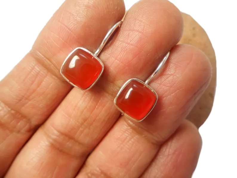 925 Sterlingsilber Quadratische Karneol Ohrringe Geschenk für Sie Handgefertigte Ohrringe Hängeohrringe für Frauen Alltags-Statement-Ohrringe Geschenk für Sie