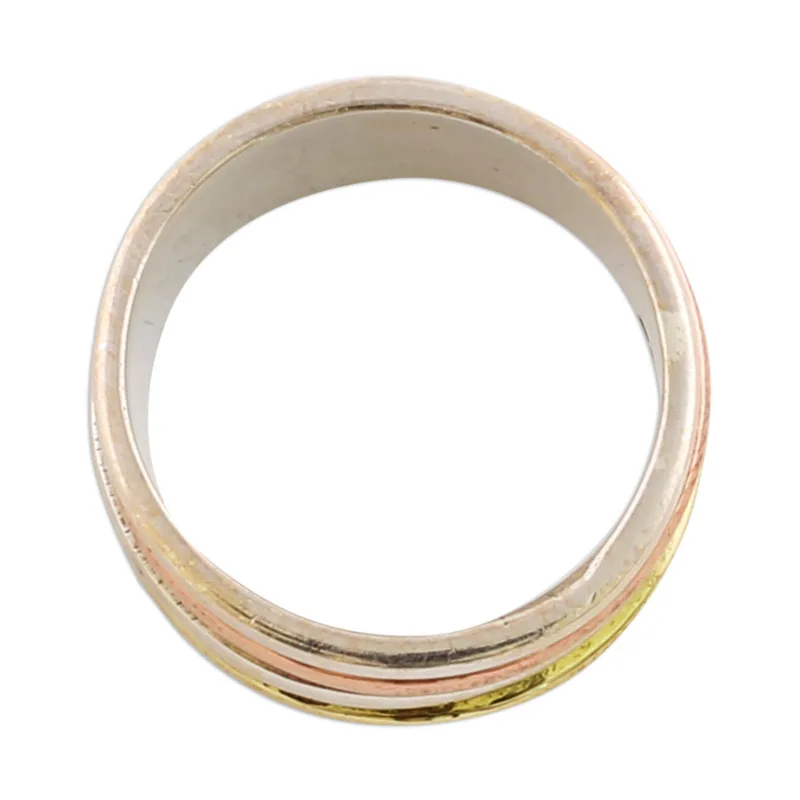 Einfacher Sterling Silber Kupfer und Messing Indianischer Spinner Ring Handgefertigter Ring Silberschmuck Bohemian Zarter Ring Geschenk für Sie