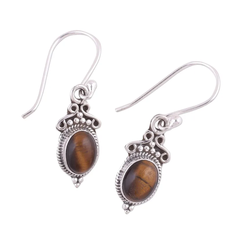 Charm Earring Tiger Eye Earrings 925 Sterling Silver Handmade Gemstone Silver Drop Dangle Earrings Everyday Jewelry Gift For Her