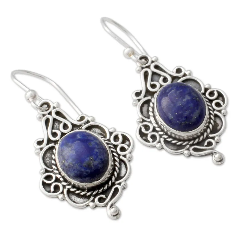 Ovale Edelstein-Ohrringe aus Sterlingsilber und Lapislazuli, Designer-Ohrringe für Frauen, handgefertigte Silberohrringe, Schmuckgeschenke, Artikel, Geschenk für sie