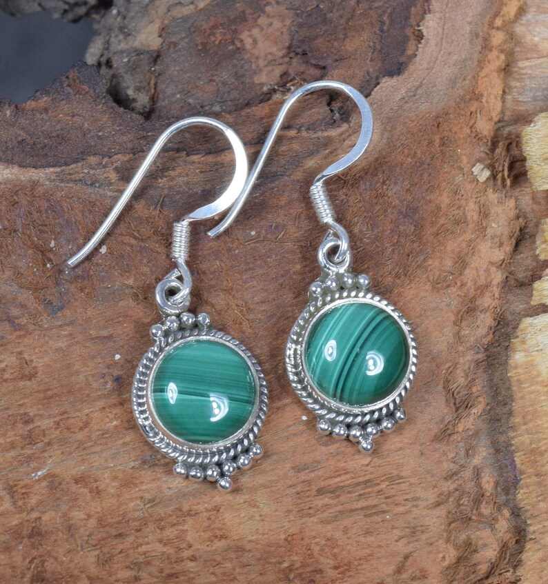Green Malachite 925 Sterling Silver Gemstone Designer Hook Earring Handmade Earring April Month Birthstone Birthday Gift For Her