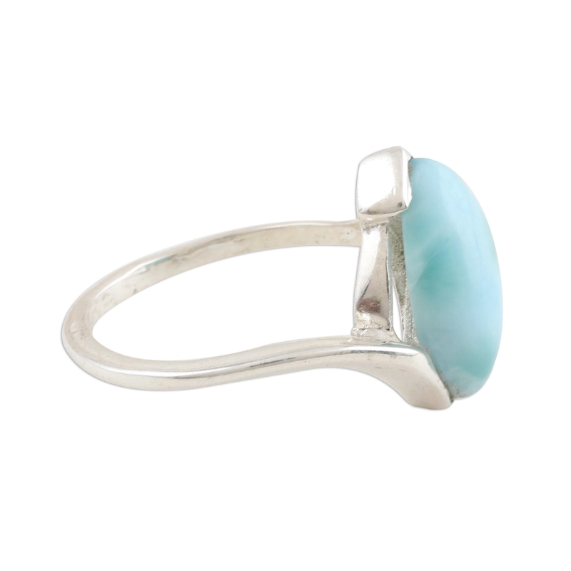 Marquise Larimar Cabochon Sterling Silber Ring Handgemachtes Design 925 Sterling Silber Geschenk für Sie & Mama