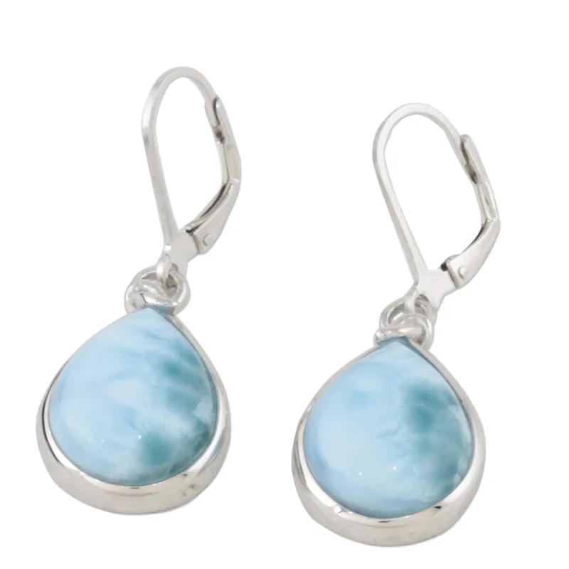Designer Ohrhänger aus Larimar und Sterlingsilber, 925er Sterling Silber Edelstein-Ohrringe, handgefertigt für Damen, Hochzeitsgeschenk