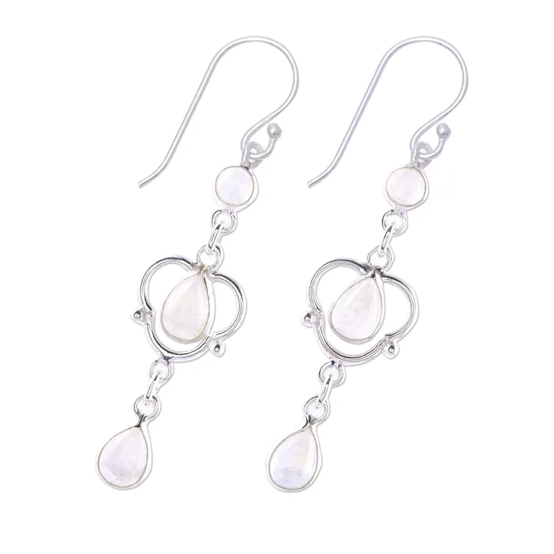 Ohrhänger aus 925er Sterlingsilber mit Regenbogen-Mondstein, handgefertigte Edelstein-Ohrringe, Geschenk für Sie