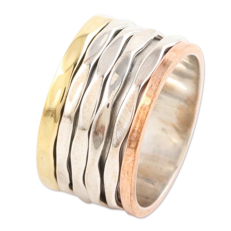 Unisex Sterling Silber Messing Kupfer Meditations-Spinnerring Handgemachter Ring Silberschmuck Böhmischer Zarter Ring Geschenk für Sie Geschenkartikel