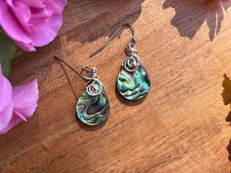 Abalone Ohrringe 925 Sterling Silber Tropfenohrringe Leichte Ohrringe Abalone Silber Ohrringe Geschenk für Freundin Geschenk für Mama