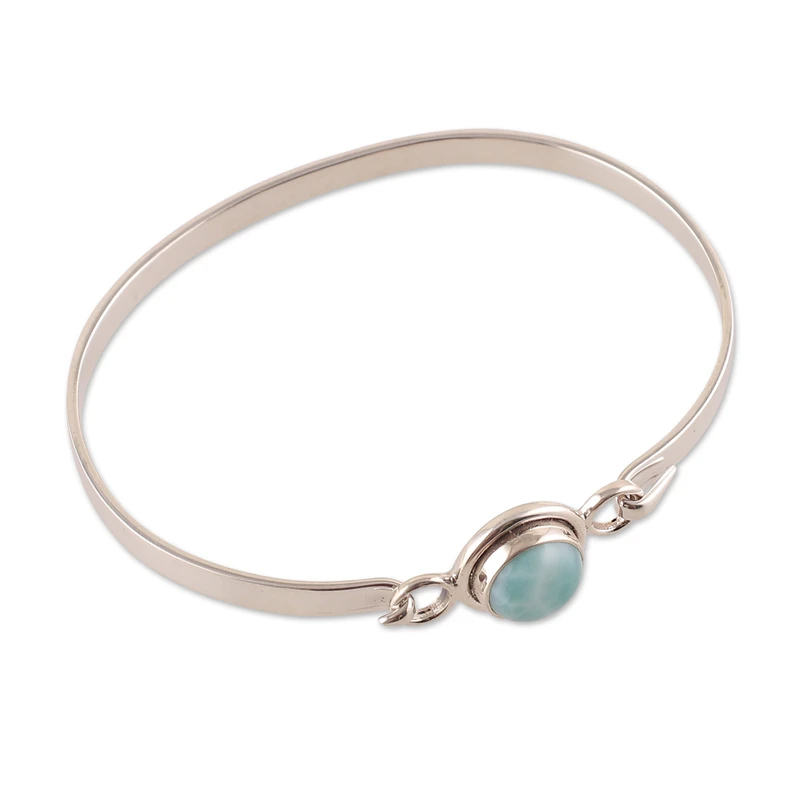Natural Larimar Bracelet 925 Sterling Silver Bracelet Bohemian Jewelry Charming Jewelry Valentine Day Gift For Her