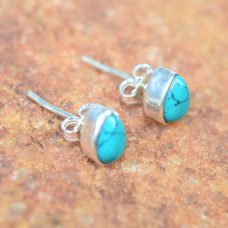 Blue Turquoise 925 Silver Stud Earring Birthday December Birthstone Bridesmaids Gift For Her