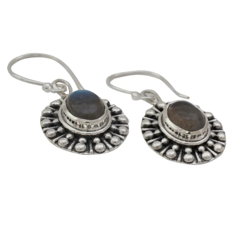 Einzigartige Sterling Silber und Labradorit Ohrringe 925er Massiv Silber Ohrringe Blauer Edelstein Ohrhänger Labradorit Schmuck Geschenk für Sie