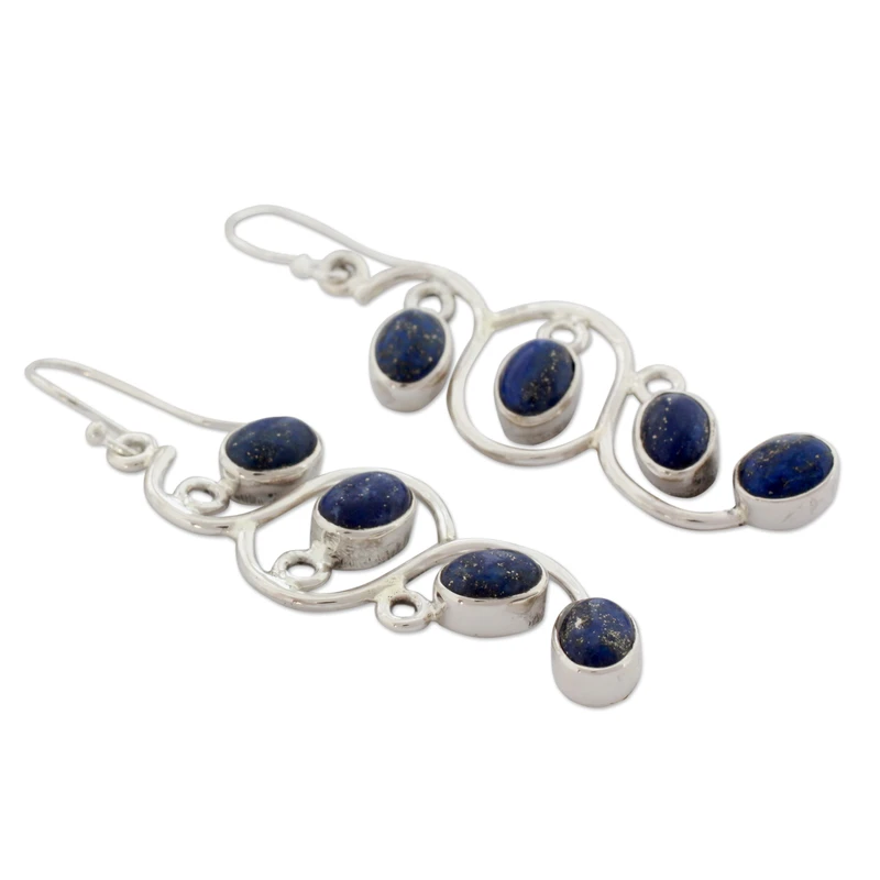 Handgemachte Designer Lotusknospen Sterling Silber und Lapislazuli Ohrringe Designer Ohrringe für Damen Handgefertigte Silberohrringe Schmuckgeschenke Artikel Geschenk für sie