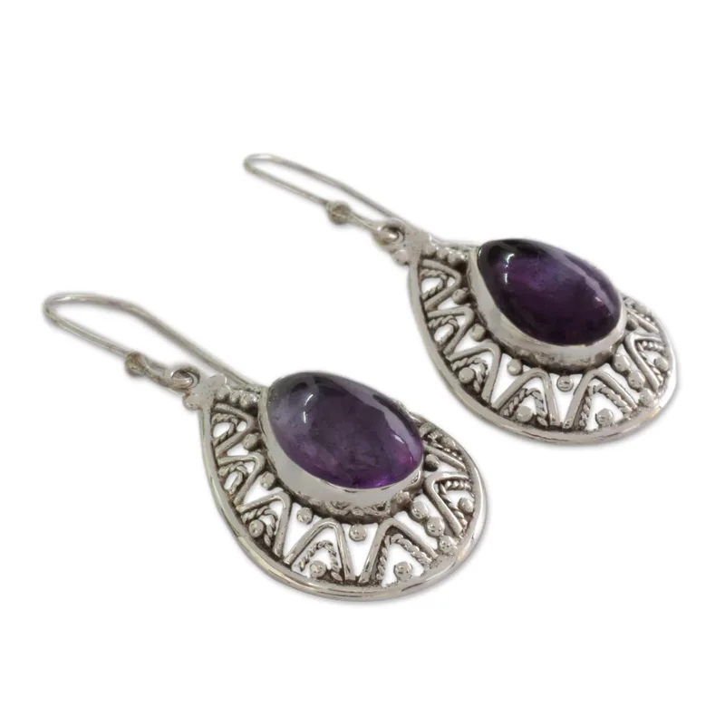 Amethyst auf Sterlingsilber-Haken-Ohrringen Handgefertigte Ohrringe Geschenkidee Geburtstagsgeschenk für sie Boho-Ohrringe