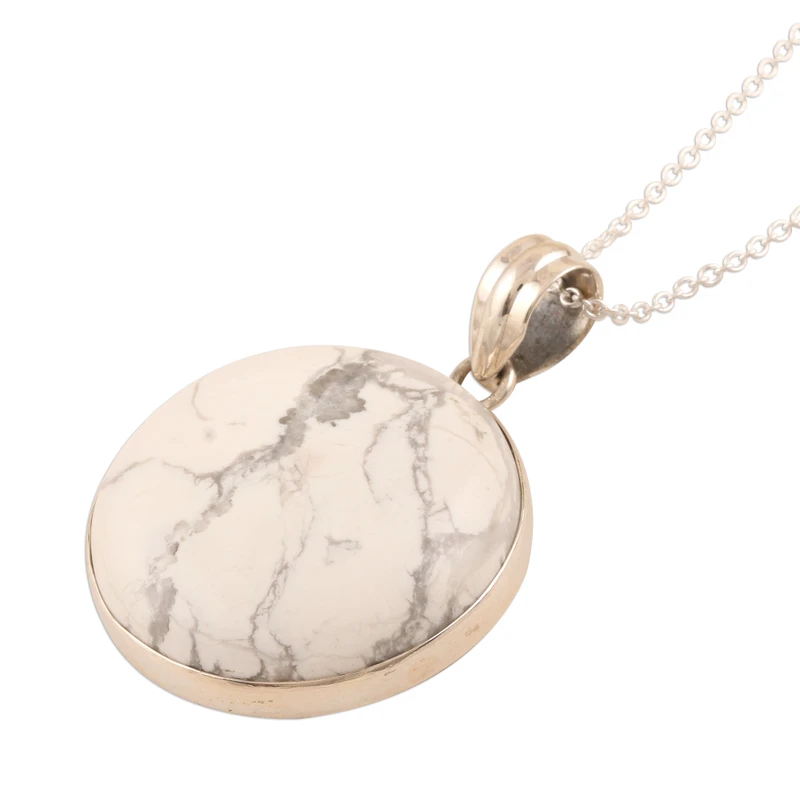 Howlith Cabochon Anhänger Halskette 925 Sterling Silber Howlith Schmuck Handgemachter Böhmischer Schmuck Geschenk Für Sie