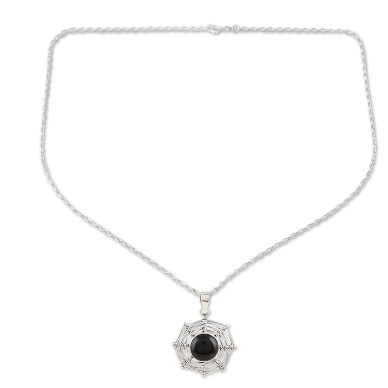 Magical Web Sterling Silver Black Onyx Pendant Necklace Pendant Necklace Delicate Necklace Bohemian Jewelry