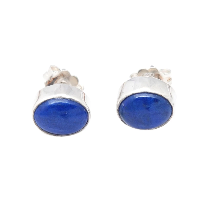 Ovale Ohrstecker aus Sterlingsilber mit Lapislazuli, 925er Massivsilber, handgefertigte Ohrstecker für jeden Tag, Geburtstagsgeschenk für sie