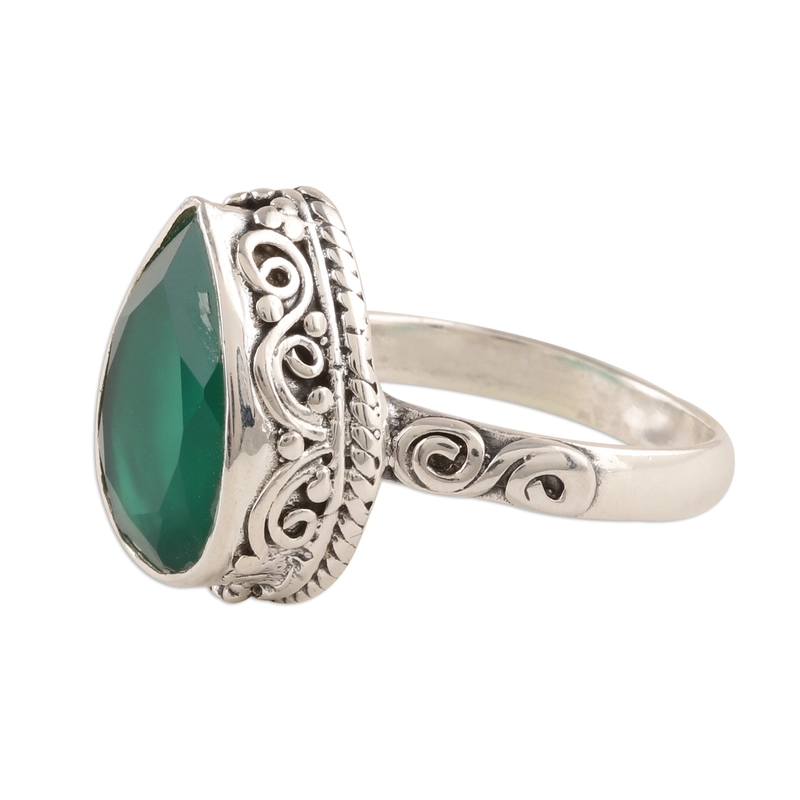 Glitzernder grüner Onyx Cocktailring Handgefertigt 925 Sterling Silber Geschenk für Sie