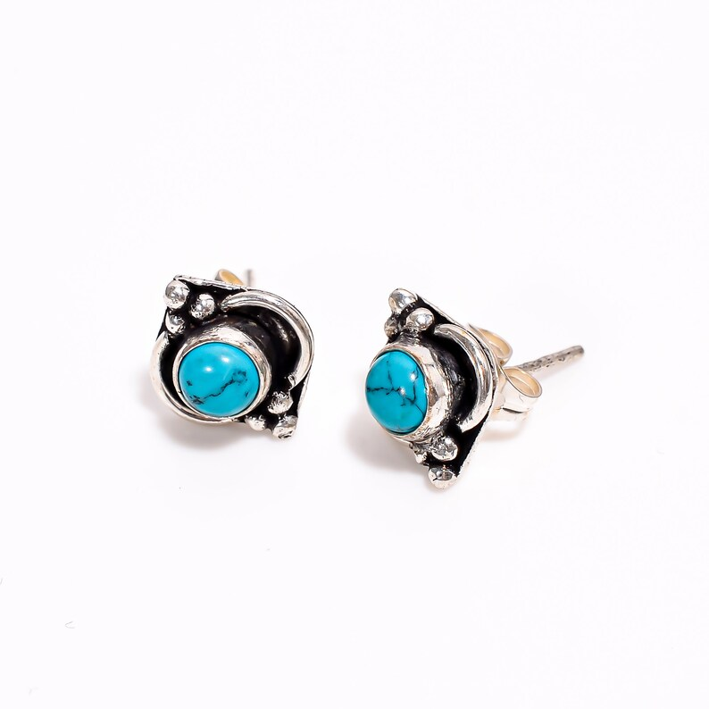 Turquoise Studs 925 Sterling Silver Stud Earrings Turquoise Jewelry Dainty Turquoise Earrings Handmade Boho Dainty Studs Earrings Gift For Her