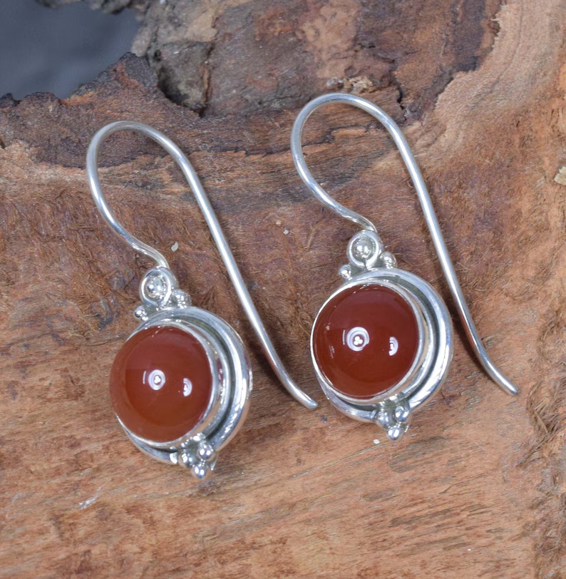 Roter Karneol 925 Sterling Silber Edelstein Runde Drahtohrringe Geburtsstein August Handgemachter Schmuck Geschenk Für Sie