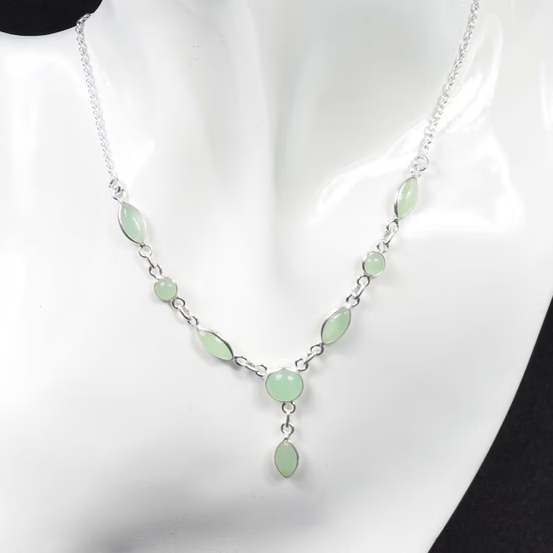 Aquachalcedon 925 Sterling Silber Edelstein Designer Halskette Marquise Runde Halskette Handgemachter Schmuck Geschenk zum Jahrestag
